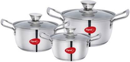 Pigeon Special Stainless Steel Conical Casserole 3 Set(16 18 20 CM) Induction Bottom Cookware Set  (Stainless Steel, 3 - Piece)